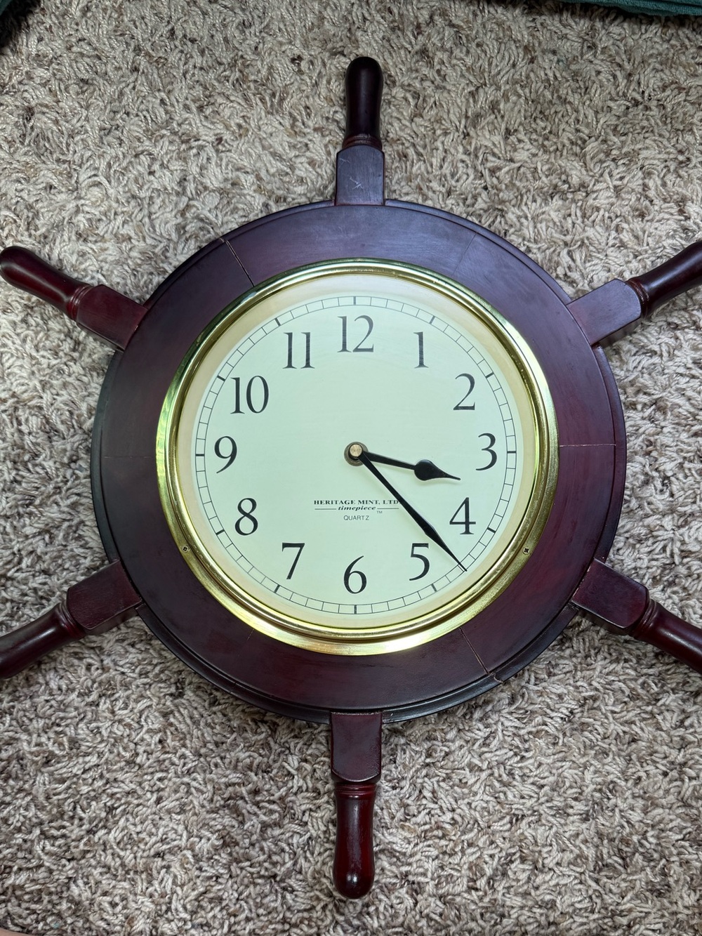 Nautical Ship Wheel Wall Clock in Dark Brown /gold (vintage Heritage Mint Ltd.)